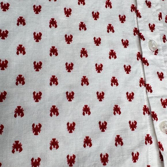 Banana Republic Shirt Men S Slim Fit Linen Short Sleeve Button Up White Lobster - Picture 4 of 8